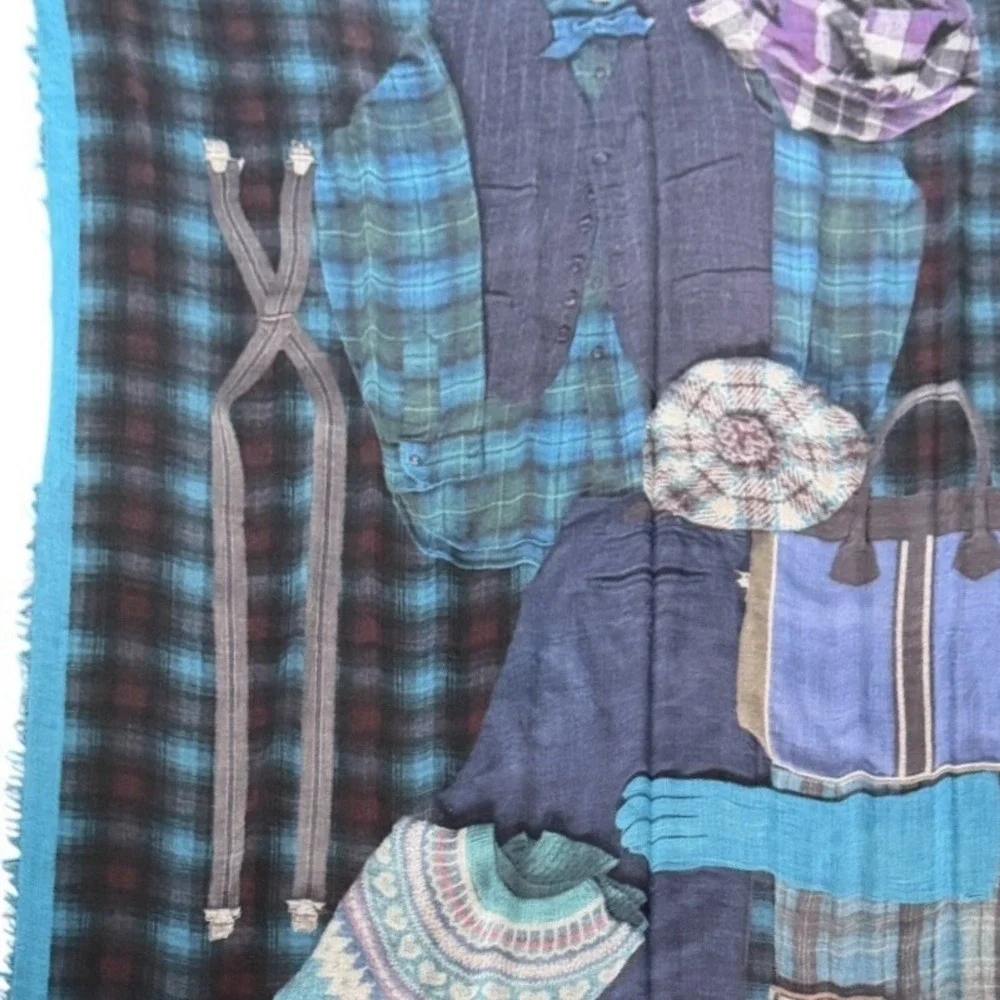 Franco Ferrari Scarf Oversized Blue Plaid Men's Clothing Graphic Art Blazer